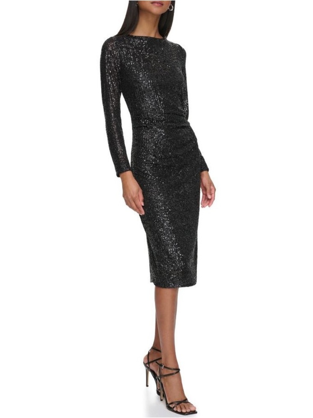 Calvin Klein Black Sequin Long Sleeve Midi Dress - Picture 2 of 15